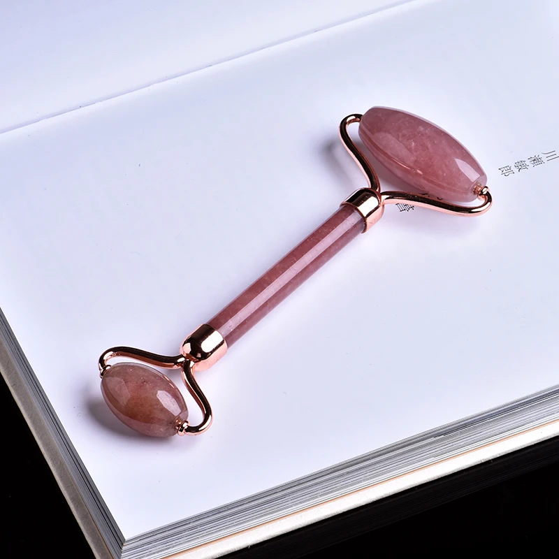 strawberry quartz 1 шт. натуральный розовый кварц минеральные ювелирные изделия портативный двуглавый камень массажер для лица Релаксация кожи здоровье DIY подарок - Цвет: strawberry quartz