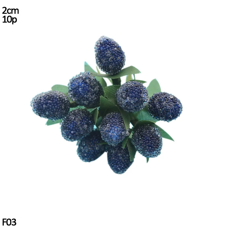 Christmas Decoration Blue Artificial Flower Cherry Stamen Berries DIY Flower Wreaths Decorative Cake Gift Box Wedding Xmas Decor - Цвет: 10pcs glass flower