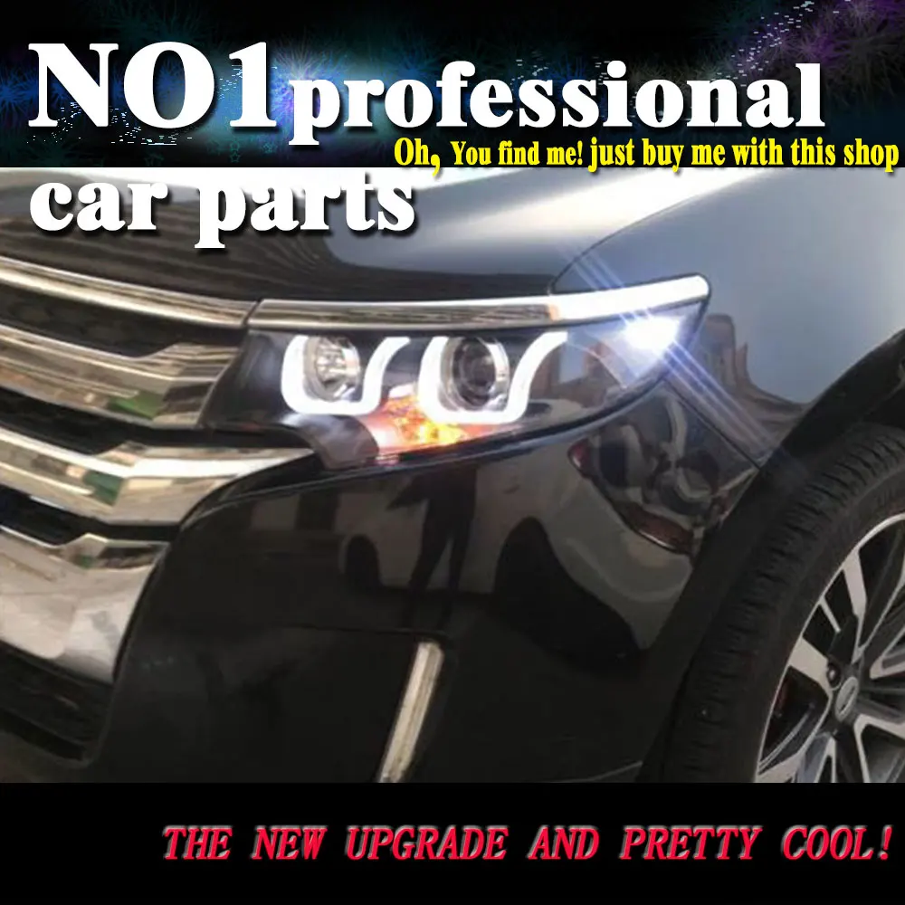 Compare OUMIAO Car Styling Headlights for FORD EDGE led Headlights 2011-2014 bi xenon lens Double U LED DRL xenon H7 Car Accessories