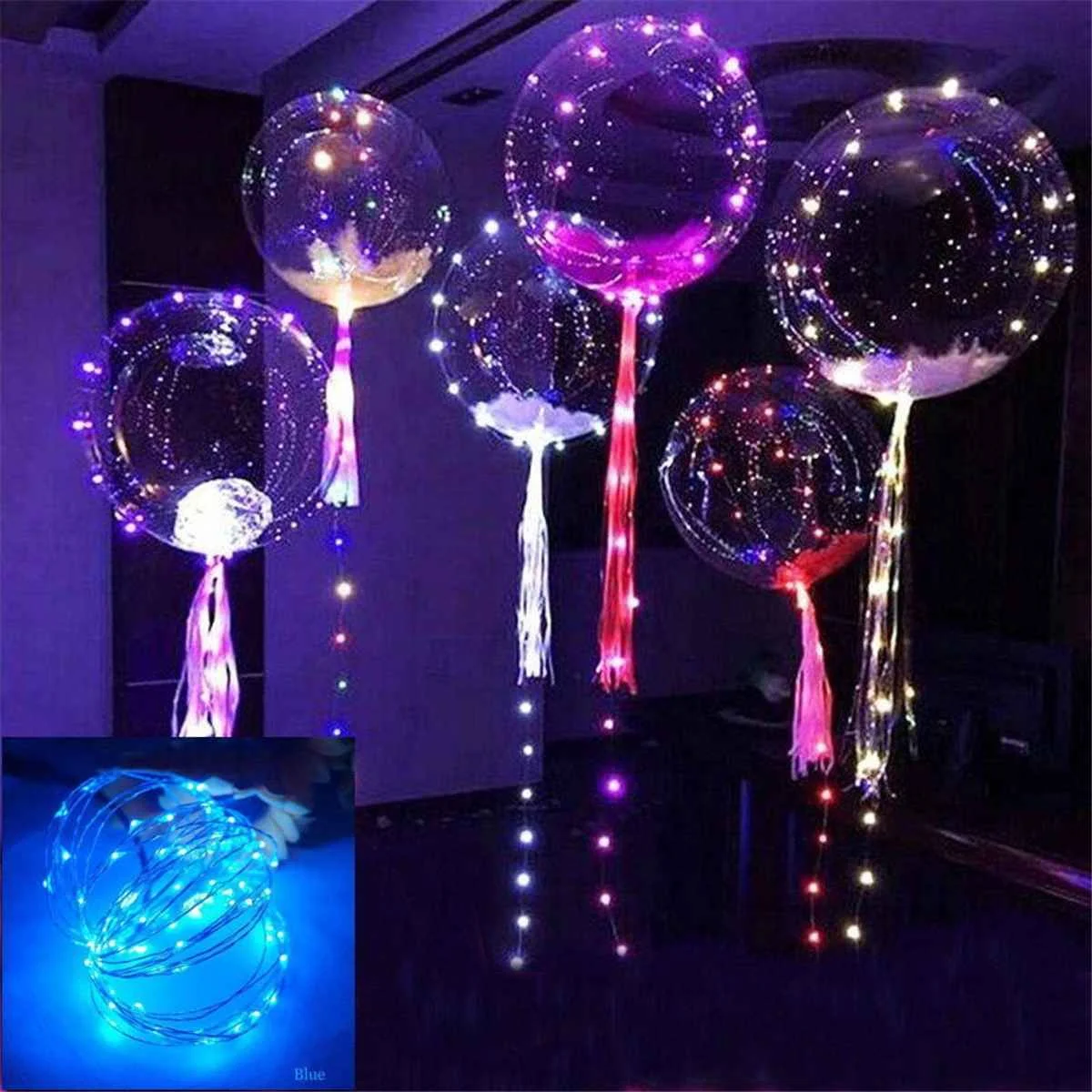 18 Inch Luminous LED Balloons Christmas Transparent Round Bubble Balloons String Light Birthday Party Wedding Christmas Decor - Цвет: Blue