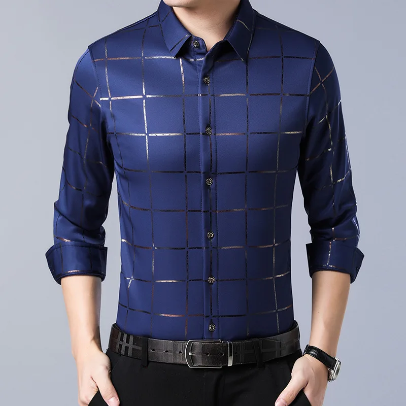 seechart Брендовая весенне-осенняя модная повседневная клетчатая рубашка chemise homme manche, Длинные рубашки, Мужская одежда, мужская деловая рубашка - Цвет: seechart