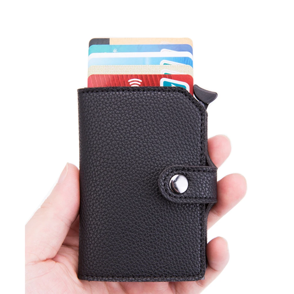 

2019 Credit Card Holder Men And Women Metal RFID Card Holder Aluminium Box Fashion PU Leather Anti-theft Card Wallet