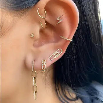 

unique Punk Personality Safety Pin Stud Earrings Ear Jewelry gold filled Paper Clip Puncture Earrings for Women