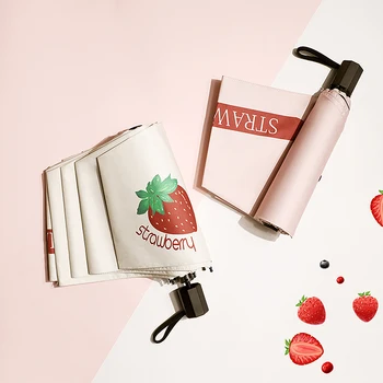 

Lovely Strawberry Pocket Mini Umbrella Female Sun or Rain Women Umbrella windproof Concise Style Folding Wind Resistant Parasol