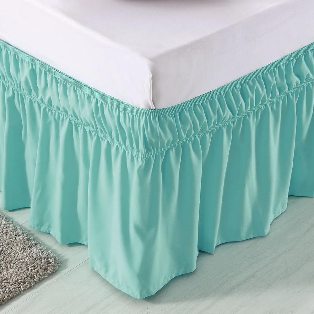 Turquoise Эластичная Однотонная юбка для кровати с тремя тканевыми бортами, эластичная лента без кровати, легко надевается/легко снимается с пыли, с рюшами - Цвет: Turquoise