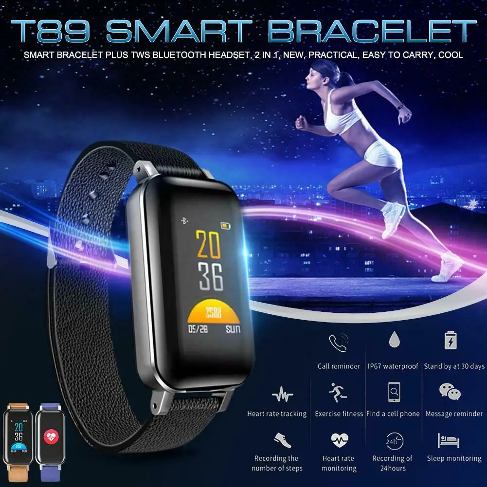 TWS Смарт бинауральные Bluetooth наушники Фитнес браслет монитор сердечного ритма спортивный автоматизированный браслет часы для мужчин и женщин