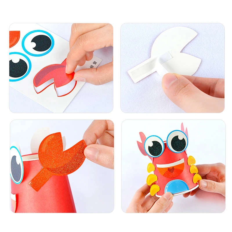 price reduction 12Pcs Children 3D Diy Handmade Paper Cups Sticker Material Kit Whole Set Kids Kindergarten School A