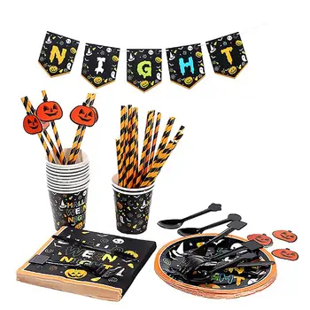 

169PCS Halloween Themed Party Set Funny Paper Towel Table Cloth Paper Plate for Halloween Bar Cafe