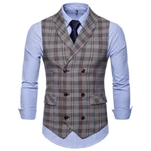 AliExpress, осенний стиль, корейский стиль, молодежный Мужской приталенный Повседневный двубортный жилет с узором