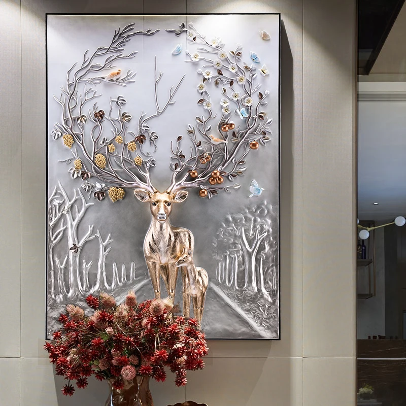 Entrance Porch Decorative Painting Corridor Elk Mural 3d Embossed Light Luxury Living Room Painting