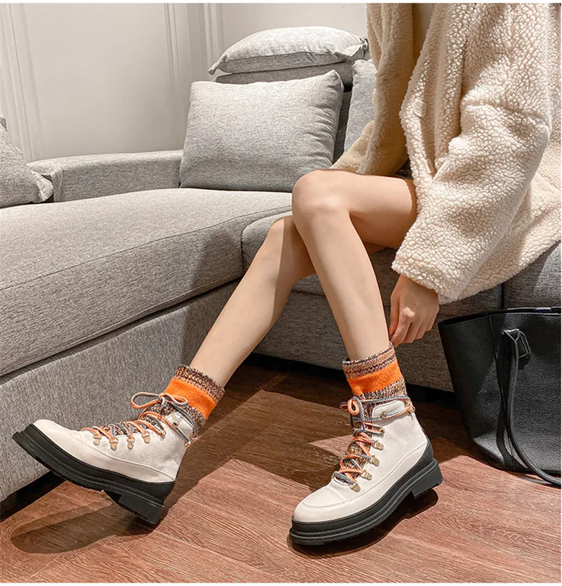 

Zapatos De Mujer Mixed Colors Socks Boots Round Toe Square Heels Fall Winter Plus Velvet Martin Boots Casual Warm