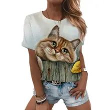 Camiseta estampada en 3D para mujer, ropa informal y de verano, con gato mascota encantador, puede combinar con cualquier cosa, grande, Xxs 6xl