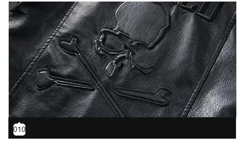 KIOVNO Men Skull Patter Leather Jackets Coats Letter Embroidery Faux Leather Jackets Outwear For Male Size M-3XL Black (11)