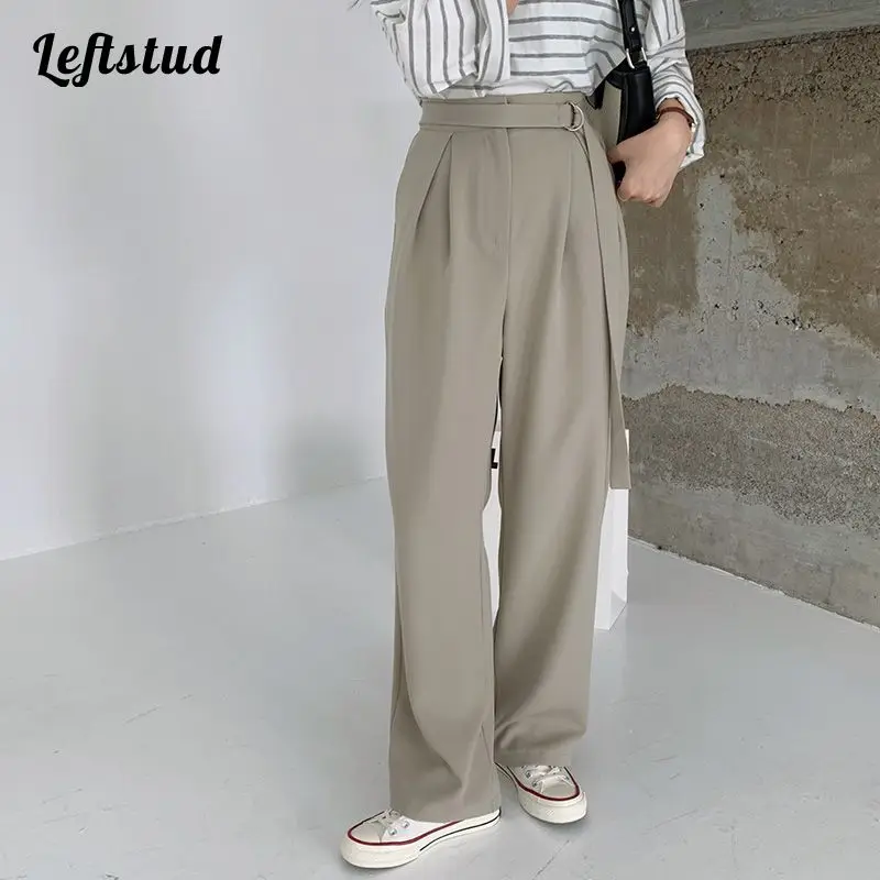 Draping lace suit pants 2022 spring new Korean fashion ins trendy niche design solid color high waist wide leg casual pants
