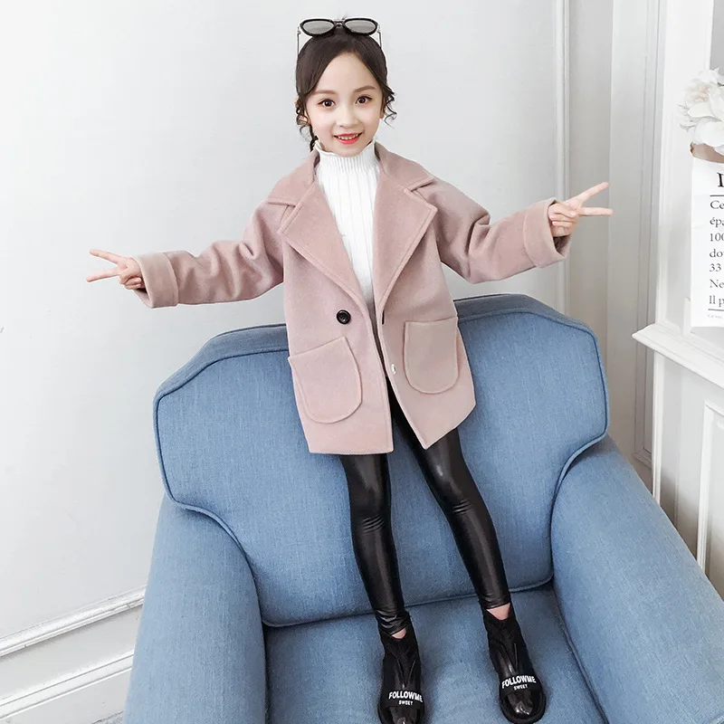 

Girls 2020 New Winter Woolen Foreign Style Thick Children's Garment Coat Foreign Style Solid Color Coat Fashion Hair