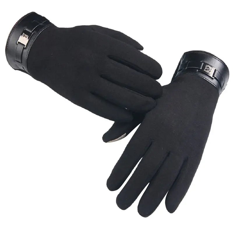 Fleece material square metal decorative touch screen gloves Cashmere Mittens Men's Winter Full Finger Touch Gloves for Smartphon