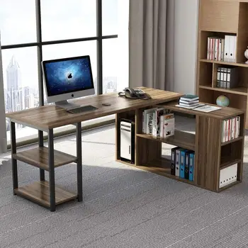 Best L-Shaped Computer Desk, Tribesigns Rotating Corner Computer Desk With Bookcase &File Cabinet, Reversible Study Writing Desk Tabl