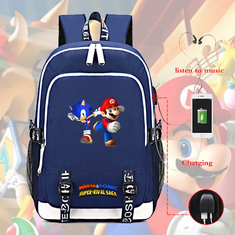 

Mario & Sonic USB Charge School Rucksack Fashion USB Charging Daily Knapsack for Men Women Boy Girl Backpack