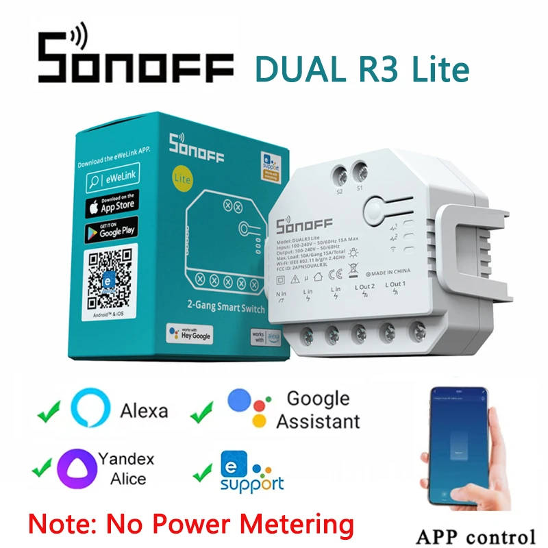 SONOFF DUAL R3 Lite 2 Gang Dual Relay Module DIY MINI Smart Switch EWeLink Wifi Smart Home Via Alexa Google Home Yandex Alice
