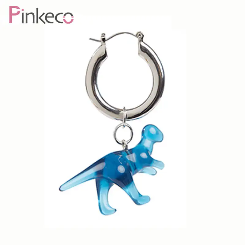 Pinkeco Модные Преувеличенные Веселые голубые и зеленые серьги с динозаврами |