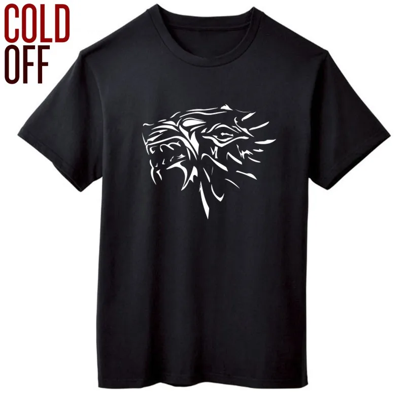 

COLD OFF 100% cotton wolf print house stark men T shirt loose short sleeve game of thrones men tshirt o-neck men tee shirts tops