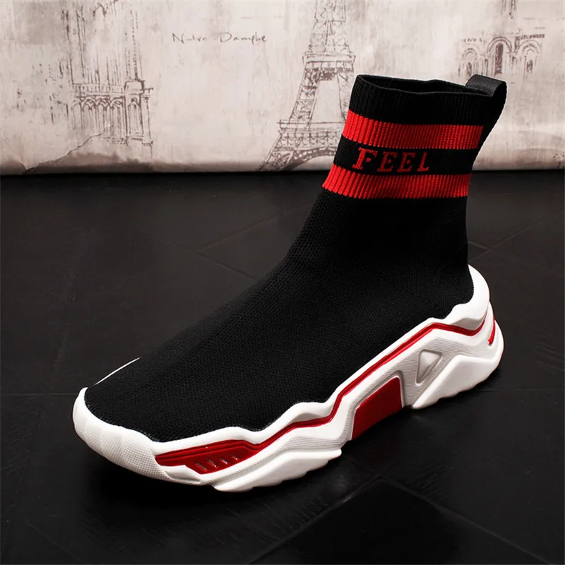 

Socks Boots Men Lightweight High Top Men'S Sneakers Breathable Slip On Flat Shoes Man Stretch Footwear 7#22D50