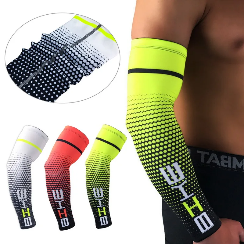 Men Women Arm sleeves Sun Protective Running cycling Arm Cover Lycra Thumb Basketball Elbow Pad Fitness Outdoor Sports Warmer