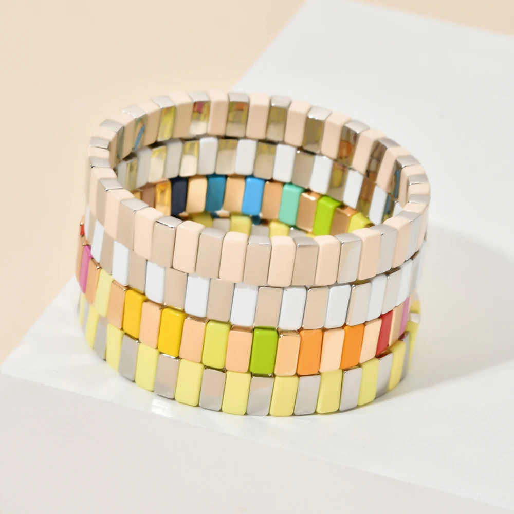 Women Rainbow Bracelets Fashion Handmade Enamel Bracelet Tile Beaded Jewelry Pulsera Stackable Geometric Bangle Factory Bracelet Jewelry