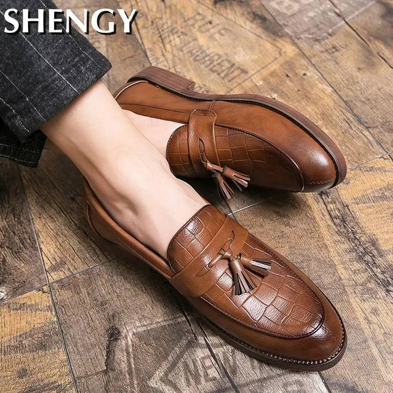 New Men Tassel Loafers PU Leather Formal Shoes Elegant Dress Shoe Simple Slip  On Man Casual Footwear Loafers Large Size 48 H292 - AliExpress