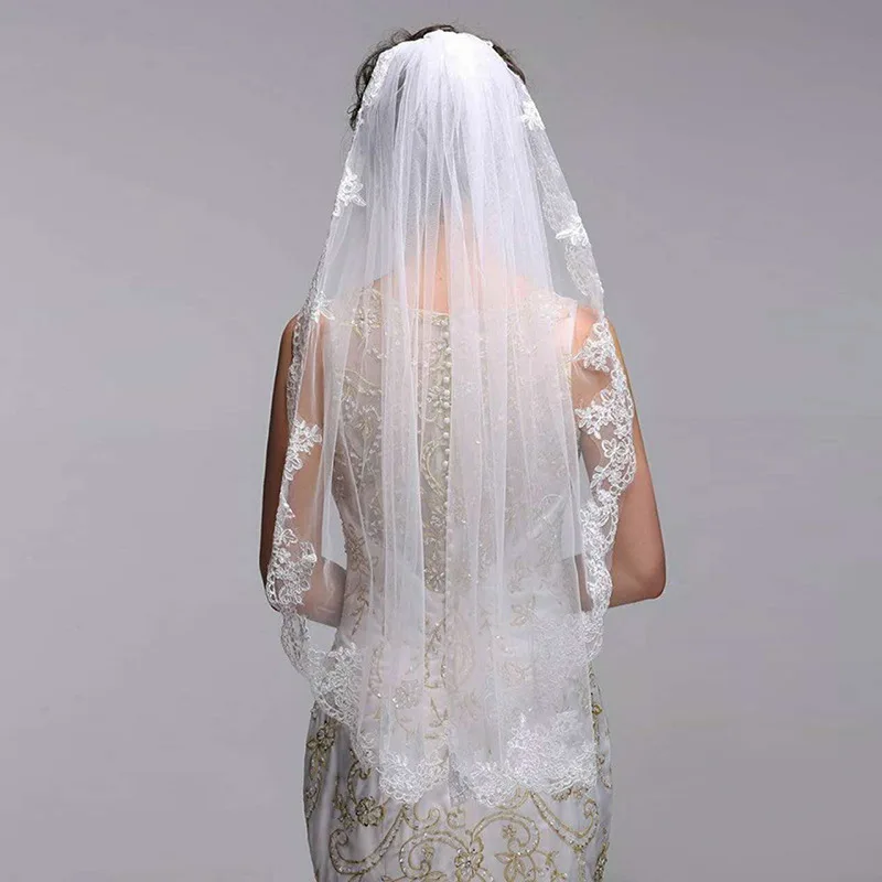 

New Arrival Lace Edge Short Wedding Veil Voile mariage Ivory Bridal veils Casamento Velo Cheap wedding accessories