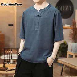 2019 Мужская рубашка уличная hanfu с коротким рукавом винтажные hanfu рубашки китайские традиционные мужские Танг костюм восточные топы для