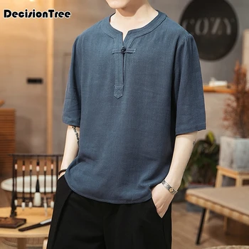

2020 men's shirt streetwear hanfu half sleeve vintage hanfu shirts chinese traditional men's tang suit orient tops for men