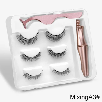 

3 Pairs Magnetic Eyelashs set Magnet Liquid Eyeliner& Magnetic Lashes & Tweezer Set Waterproof Long Lasting Eyelash Extension