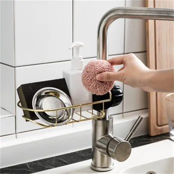 

Kitchen Iron Faucet Storage Racks Adjustable Sink Rag Sponge Draining Rack Kitchen Bathroom Soap Rack Shelves Household Tools