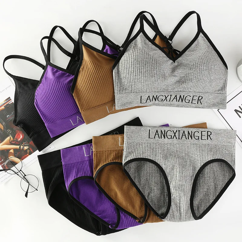 

Fashion Women Bra Set Letter Active Bra With Pad Seamless Sports Underwear Set Sexy Lingerie Set