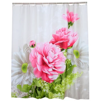 

200X200Cm Polyester Red Peony Shower Curtain Thicken Fabric Bathroom Curtain Flower Waterproof Bath Curtain