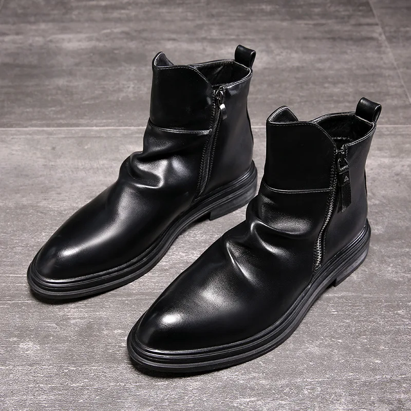 

Korean style men's boots casual soft leather shoes pary banquet dress cowboy boot ankle botas de homens zapatos botines hombre