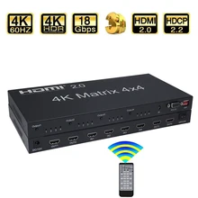 2,0 Matriz HDMI 4×4 4K @ 60Hz(RGB/YUV 4:4:4) interruptor divisor 4 en 4 control de salida a través de RS232 o IR conmutador HDMI remoto
