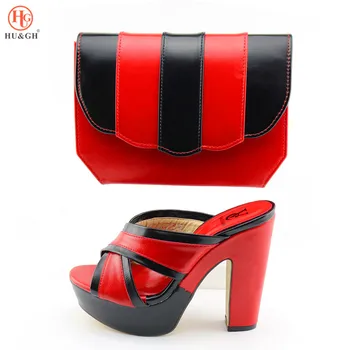 

New arrival woman candy color colorblock high heels and bag African woman summer party sandals Italian design ladies 12.5CM