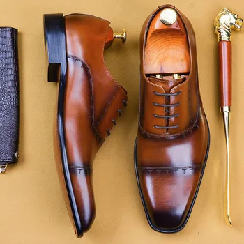 

2020 New Men Formal Shoes Genuine Cow Leather Party Shoes Business Dress Shoes Oxfords Wedding Office Luxury Men Shoes EU 46