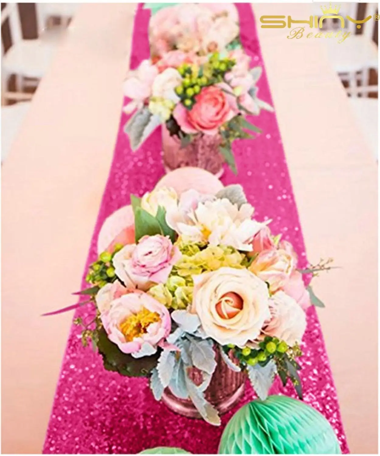  Table Runner Fuchsia 13x84 Inch Multicolor Sequin Table Runners Table Decoration for Banquet-M1015