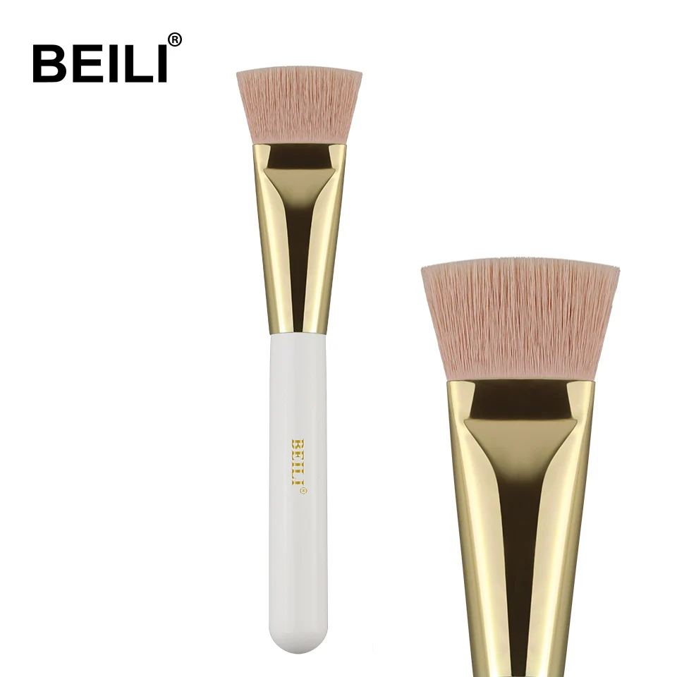 WL09 BEILI 1 piece Pearl White Makeup brush Nano wool fiber Hair Flat Foundation powder brush Handle golden ferrule - Handle Color: WL09