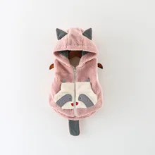 Лидер продаж; детская одежда; Детский пушистый жилет; осенне-зимняя одежда; милый жилет с капюшоном и рисунком для маленьких девочек