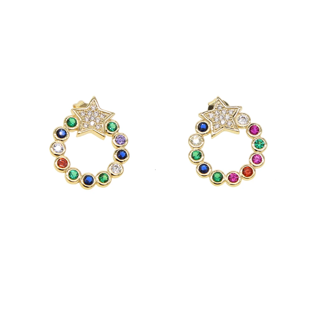 

micro pave mutti colored cz Women Bohemia Simple Circle Star stud Earrings Boho Women Elegant Earring