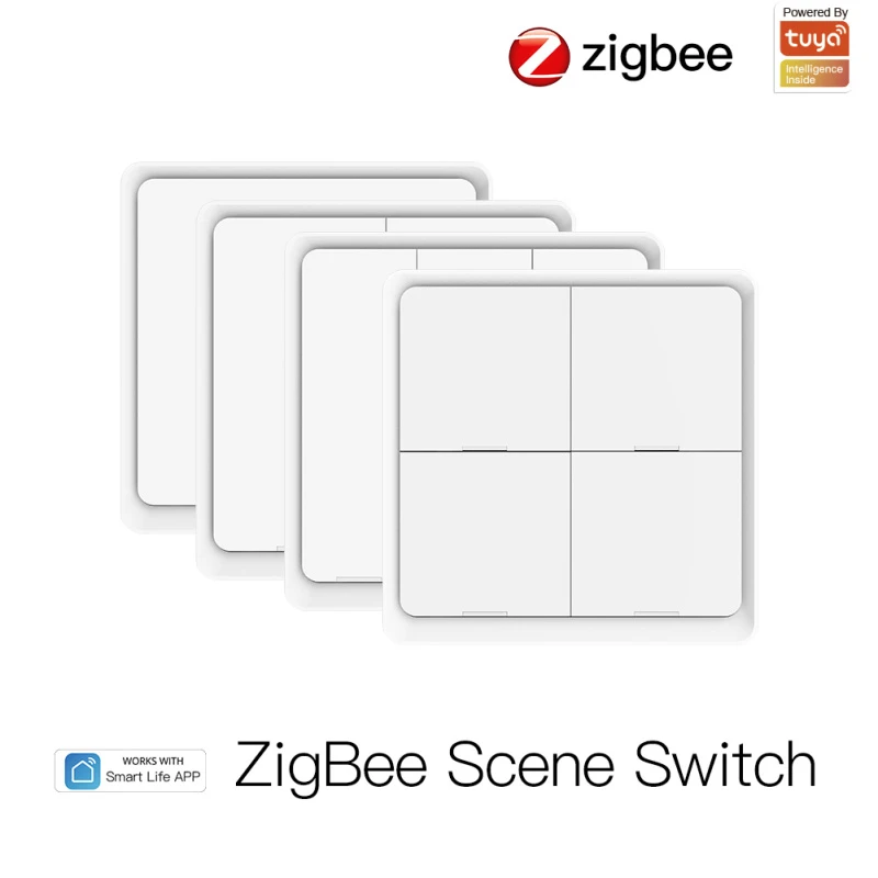 ZigBee Tuya Smart Wall Light Switch APP Wireless Remote Control 4Gang Home Wall Button Switch Work With Alexa Google 4 Gang