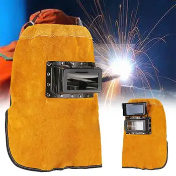 

SOLEDI Cowhide Protect Welding Helmet Sparkproof Leather Hood Head-Mounted Welder Mask Grinding Arc Tig Mig Yellow Convenient