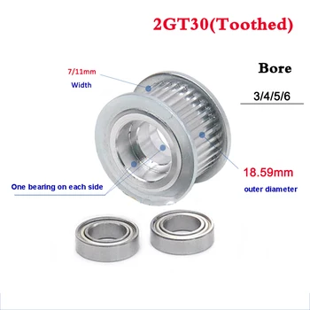 

2GT 30 Tooth Synchronous Wheel Idler Pulley With Double Side Bearing For GT2 Timing Belt Width 7mm 11mm Bore 3mm 4mm 5mm 6mm