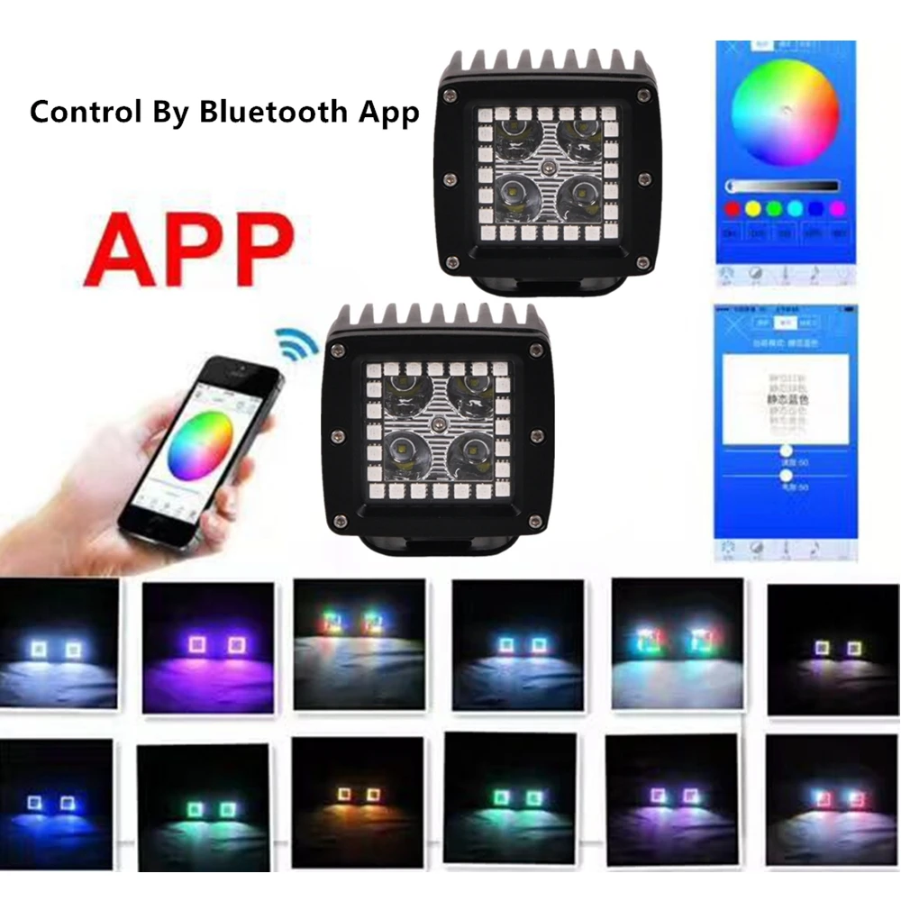 12W 3 Inch LED Work Light RGB Angel Eye Spot Beam Driving Work Light Bar APP Remote Control For SUV Offroad Car(2pcs/set Spot - Цвет: App Control 1