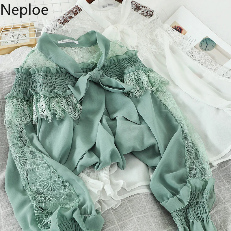 Neploe весна лето 2020 кружевные сетчатые Лоскутные женские блузки корейские рубашки