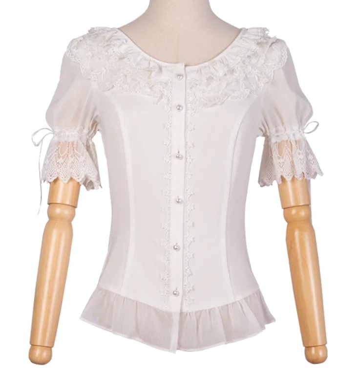 shirt Милая девушка kawaii Девушка cos принцесса колледж Стиль Винтаж суд платье Vestidos сладкий Косплей дворец лоли Лолита jsk с бантом - Цвет: shirt